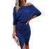 Solid color sexy sloping shoulder slim pleated hip dress