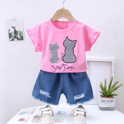 Girl's Short-Sleeve Jeans Set