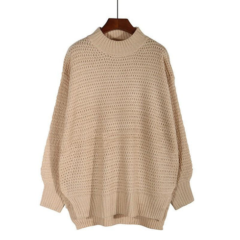 Autumn and winter half-height collar loose solid color long sleeve knit sweater