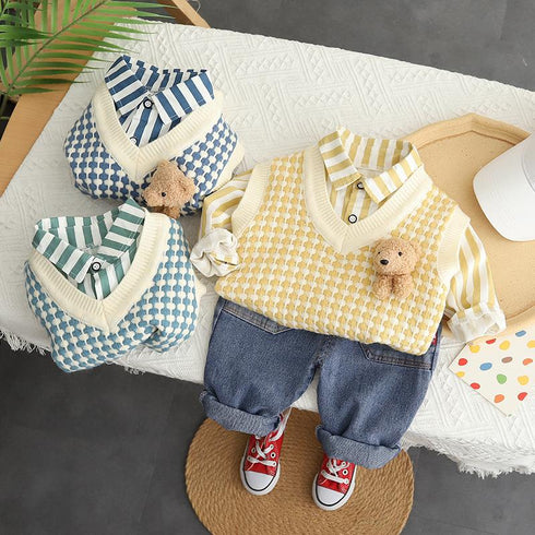 Children's Spring and Autumn Shirt Leisure Three-Piece Set