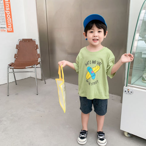 Handsome Cartoon Children's Half Sleeve Top Bottomed Shirt Thin T-shirt