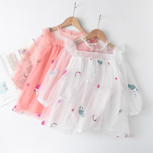 Summer Girl's Unicorn Mesh Princess Dress