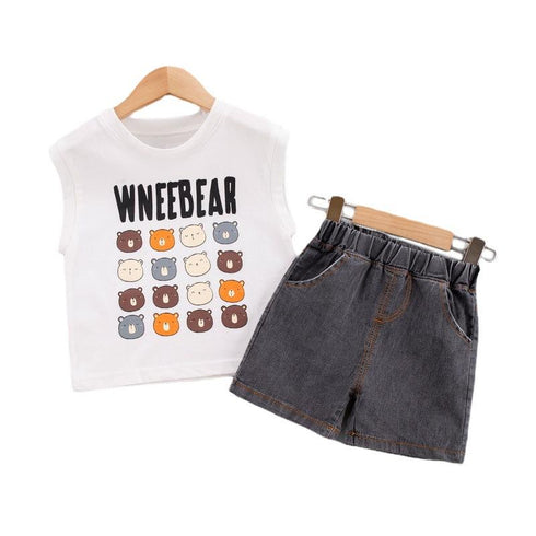 Summer children's sleeveless vest denim shorts set