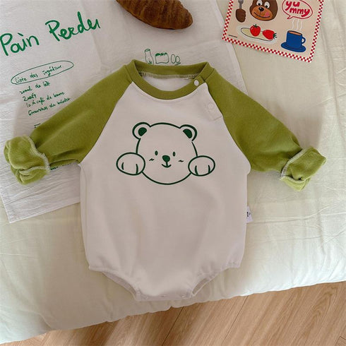 Printed bear plus velvet climbing suit cartoon fashion conjoined climbing suit