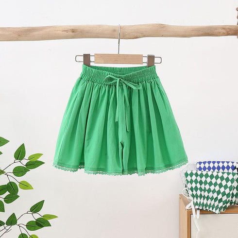 Girls Summer Elastic Bow Lace Shorts