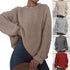 Fall Winter Loose Solid Color Crewneck Knit Pullover