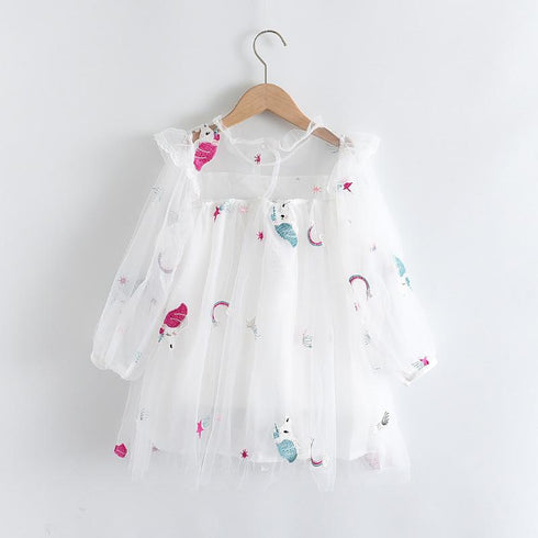 Summer Girl's Unicorn Mesh Princess Dress