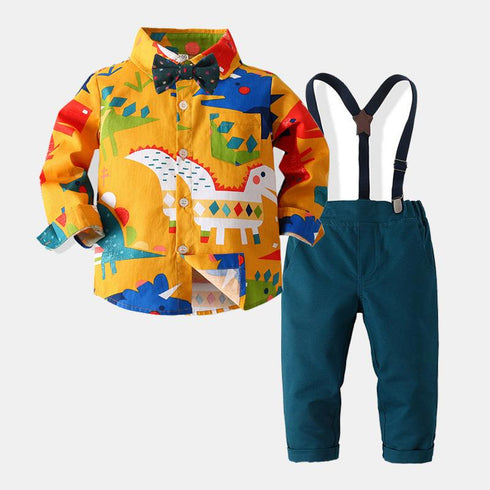 Boy Dinosaur Shirt Straps Two-Piece Set