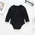 Ribbed Solid Front Button Long-sleeve Baby Romper