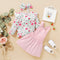 Girls Autumn Floral Fly Sleeve Top Strap Skirt Three-piece Set