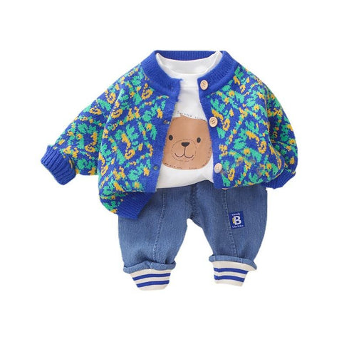 Spring and Autumn Children's Sweater Cardigan Set Three-Piece Set