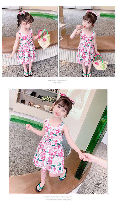 Girls Summer Dress 2022 New Girls Sweet Printed Princess Dress