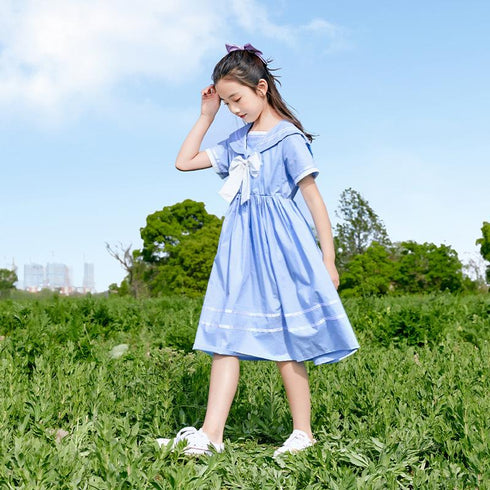 College Style Summer Dress Children's Navy Collar Skirt