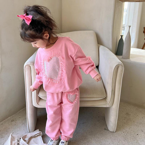 Girls' Spring And Autumn Love Sequin Comfortable Simple Suit