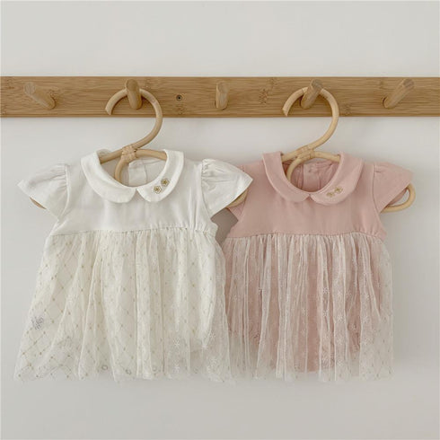 Baby Princess Dress Open Bubble Short Sleeve Skirt Embroidered Mesh Skirt