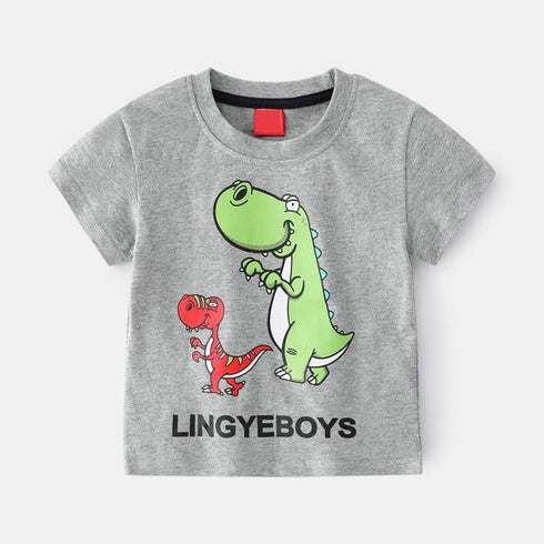Summer boy double dinosaur short sleeve