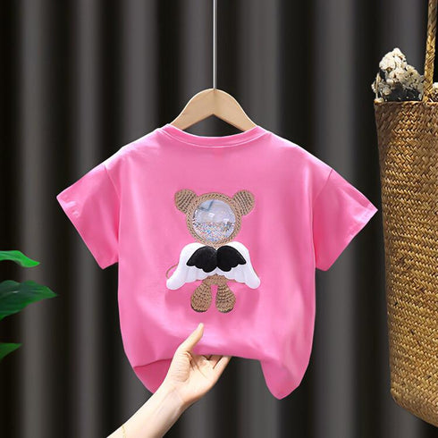 Children Cartoon Wings Short Sleeve T-shirt