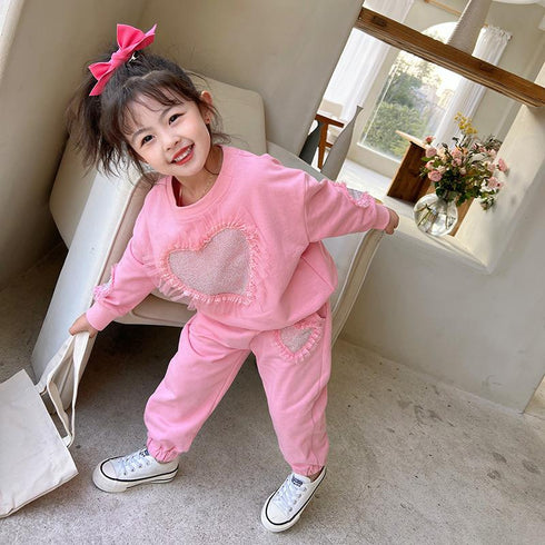 Girls' Spring And Autumn Love Sequin Comfortable Simple Suit