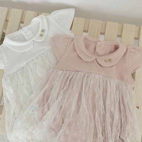Baby Princess Dress Open Bubble Short Sleeve Skirt Embroidered Mesh Skirt