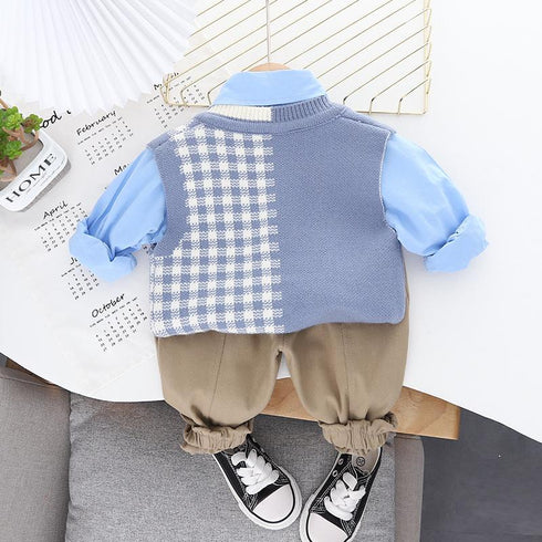 Boy's vest knitted three-piece spring and autumn cardigan sweater