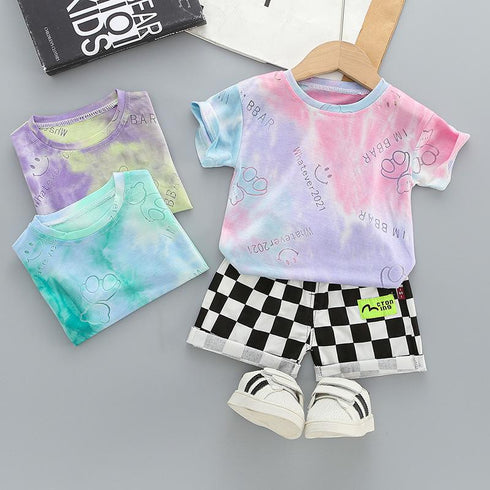 Summer children's tie dyed short sleeve suit