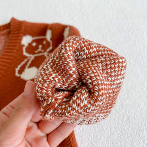 Bear-Print Cotton Knitted Harder Jacket Two-Piece Set