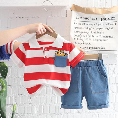 Infant Stripe T-shirt Short Sleeve Two Piece Set