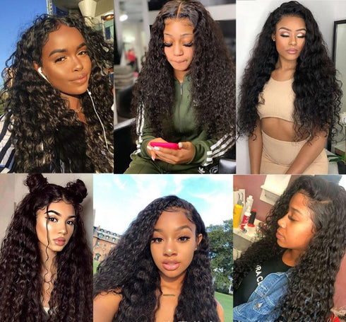 Medium black long curly hair wig headgear