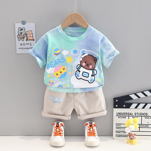Children's clothing cartoon suit boy short sleeve handsome two-piece set
