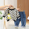 Casual Round Neck Diagonal Long Sleeve Suit Boy Baby Jeans Pants Two-piece Set