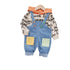 Children's Spring and Autumn Hoodie Denim Strap Pants Two-Piece Set