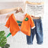 Spring and autumn boys casual hooded zipper shirt three-piece set