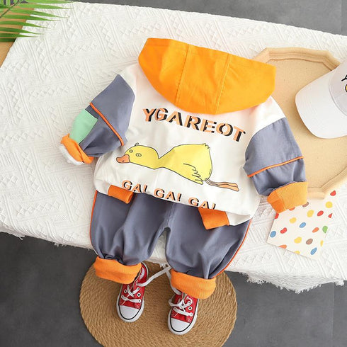 Sports Hooded Zipper Shirt Three Piece Set Male Baby Round Neck Sweater Long Sleeve Set