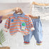 Astronaut Lapel Striped Long Sleeve Suit Boy's Baby Casual Pants Two-piece Set