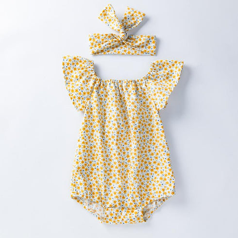 Baby's Thin Summer Climbing Clothes With Small Broken Flowers And Small Flying Sleeves