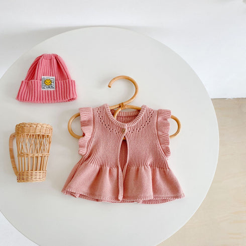 Spring Infant Sweater Knitted Hollow Flying Sleeve Solid Color Vest Cardigan