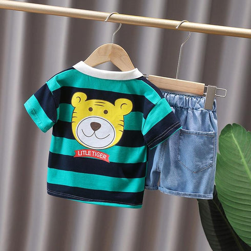 Summer boys striped short-sleeved shorts two-piece set