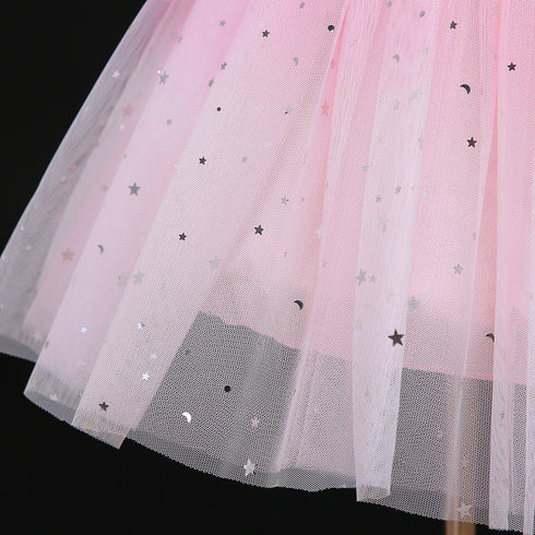 Girls Long Sleeve Dress Autumn New Gradient Starry Mesh Sequins Children's Dress Princess Dress