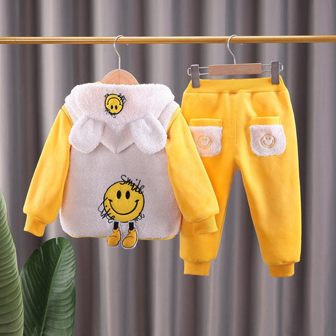 Winter children plus velvet warm suit set of three
