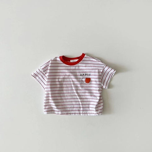 Striped T-shirt Apple Round Neck Short Sleeve Simple T
