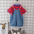 Boy's and girl's striped T-shirt short sleeve denim braces two-piece set