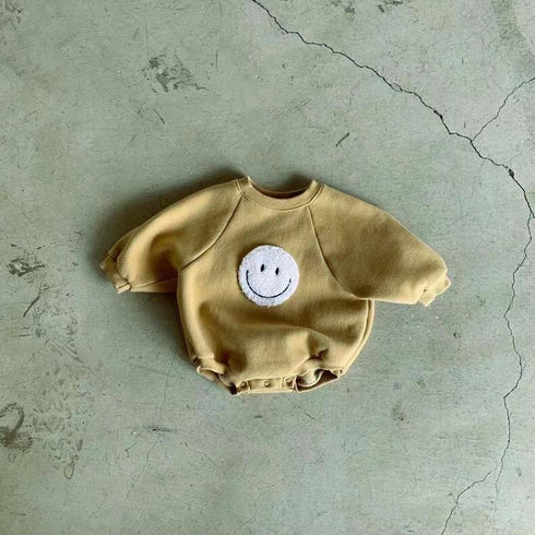 Plus velvet baby patch smiling face long sleeve warm climbing clothing