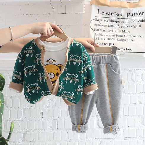 Spring and Autumn Boys Cardigan Three-Piece Set