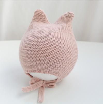 Spring and autumn super cute lace-up knitted pullover cap ear protection cap 16.9-18.8 inches