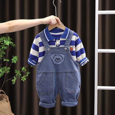 Baby's Backband Pants Set Striped T-shirt Children's Casual Jeans