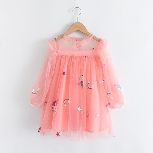 Summer Girl's Unicorn Mesh Princess Dress