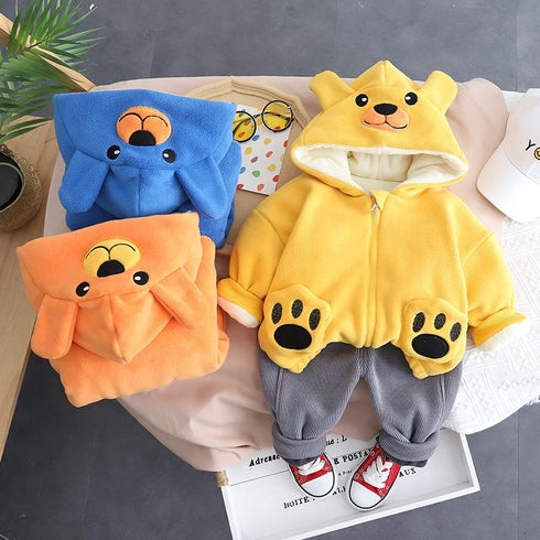 Winter children's hooded long sleeve suit two-piece set