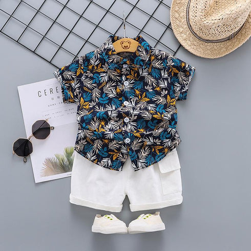 Summer Boys' plant print short sleeve suit