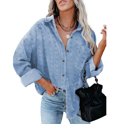 Chiffon Jacquard Lapel Long Sleeve Shirt