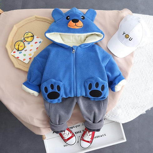 Winter children's hooded long sleeve suit two-piece set